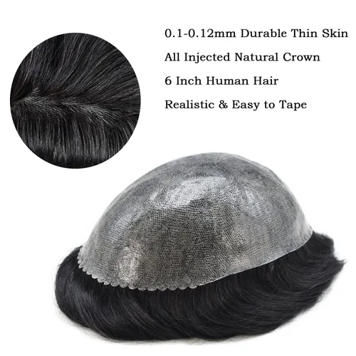 Vista 396 de Toupee para hombre 100% cabello humano real tupé para hombres 0.004 in piel de poliuretano para hombre, sistema de reemplazo de piezas de pelo