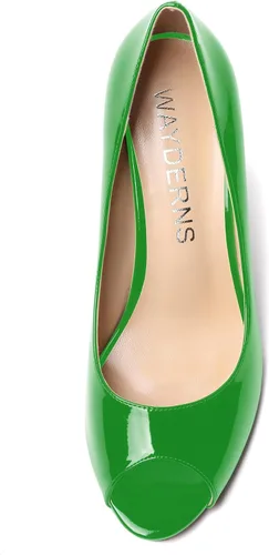 Vista 3 de WAYDERNS Zapatos de tacón alto con cuña y puntera abierta para mujer, de 3.3 pulgadas