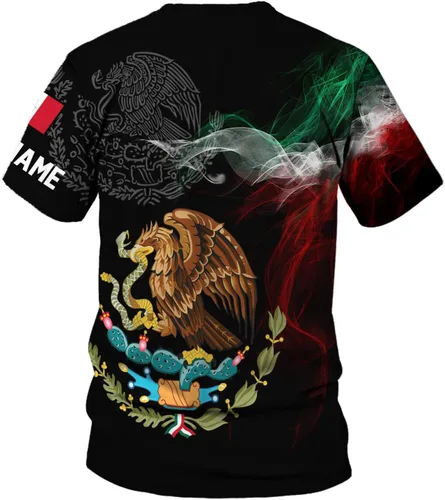 Vista 4 de Camiseta personalizada con nombre de México, camisetas con nombre personalizado con la bandera mexicana de Estados Unidos, camisa unisex 3D
