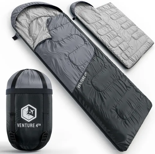 Vista 21 de VENTURE 4TH Saco de dormir para mochileros – XXL, tamaños dobles e individuales – Saco de dormir ligero para clima cálido y frío para adultos, niños