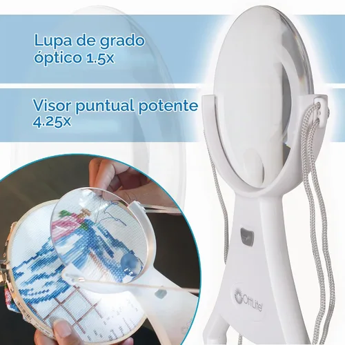 Vista 7 de OttLite Lupa LED manos libres de 4 pulgadas, cordón ajustable para el cuello, lupa acrílica, punta de aguja, costura, fabricación de joyas