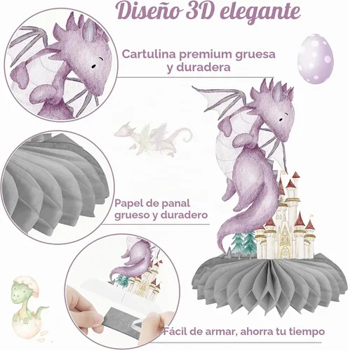 Vista 3 de Centros de mesa con diseño de panal de dragón, 11 piezas, decoración de fiesta de cumpleaños de dragón, decoraciones de panal de dragón