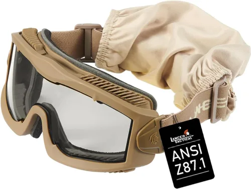 Vista 6 de Lancer Tactical AERO Airsoft gafas tácticas de seguridad ANSI Z87.1 - anti vaho, lentes de 3mm de doble panel para caza, paintball Negro
