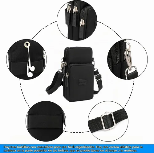 Vista 6 de YINHEXI Bolsos cruzados pequeños para mujer, a la moda, mini compartimento triple para teléfono celular, monederos cruzados Negro