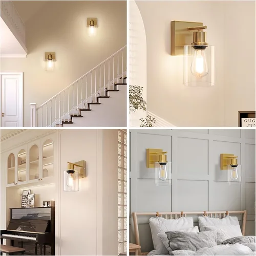 Vista 7 de Juego de 2 lámparas de pared, apliques de pared que funcionan con pilas, lámpara de pared moderna de latón cepillado ajustable inalámbrica