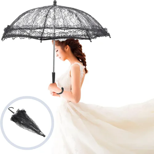 Vista 2 de GANAZONO Paraguas de encaje Paraguas Vintage Bordado Parasol Romántico Señora Blanco