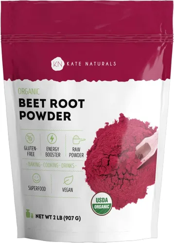 Vista 9 de Kate Naturals Polvo de raíz de remolacha orgánica para batidos, hornear y jugo. Superalimento de remolacha cruda y colorante alimentario rojo