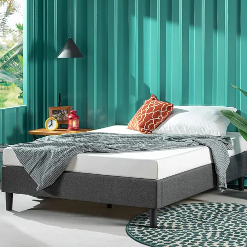 Vista 15 de Zinus Curtis - Base de cama con plataforma tapizada, base de colchón, soporte de listones de madera, no necesita somier, embalaje ecológico Gris