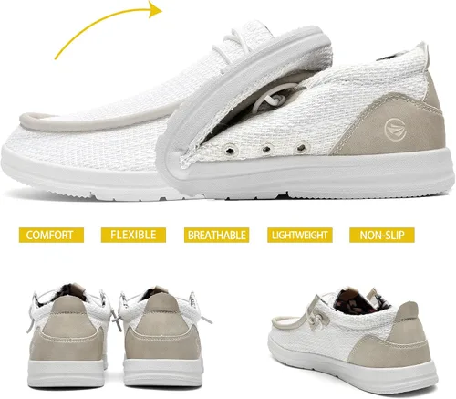 Vista 3 de ZF ZEFUHER Zapatos casuales para hombre, con soporte de arco ortopédico, zapatos náuticos ligeros y cómodos con cordones, mocasines de ancho ancho