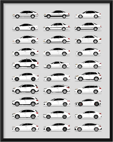 Vista 26 de Custom Car Posters Póster hecho a mano compatible con Acura (perfil lateral), decoración de lo mejor de las generaciones de Acura, historia 10C.