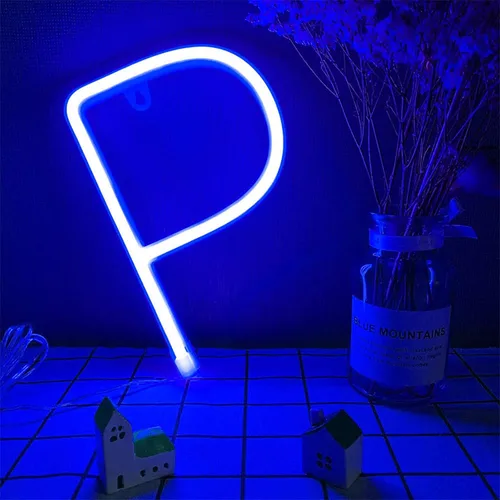 Vista 20 de ENUOLI Letrero de neón azul con letras LED USB/luces alimentadas por batería, letrero alfabético, marquesina, letra, decoración, luces nocturnas