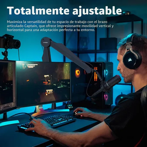 Vista 4 de IXTECH Brazo de micrófono con brazo para micrófono Blue Yeti Shure Sm7b Hyperx QuadCast Rode At2020 y soporte de micrófono Fifine para juegos 1 Negro