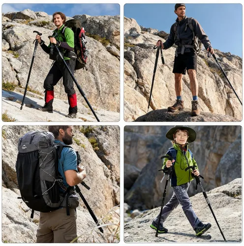 Vista 6 de Bastón de senderismo retráctil de aleación de aluminio, bastones de senderismo portátiles adecuados para actividades al aire libre como montañismo