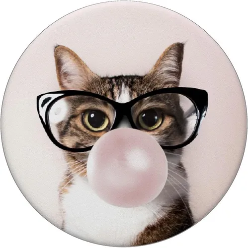 Vista 3 de Divertido gato masticar Bubblegum y soplar una burbuja – PopSockets agarre y soporte para teléfonos y tabletas