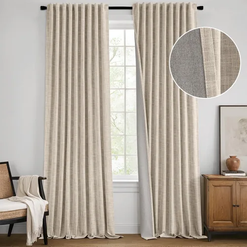 Vista 11 de MIULEE Cortinas de lino 100% opacas de color rosa bebé de 84 pulgadas, juego de 2 paneles de doble cara sin revestimiento, con trabillas traseras