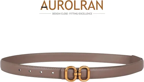 Vista 301 de Cinturón de cuero clásico con hebilla de metal para mujer con vestido de jeans