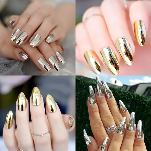 Vista 6 de Polvo de uñas cromado dorado y plateado – 4 tarros de sirena con purpurina efecto espejo brillante Aurora polvo para mujeres y niñas regalos