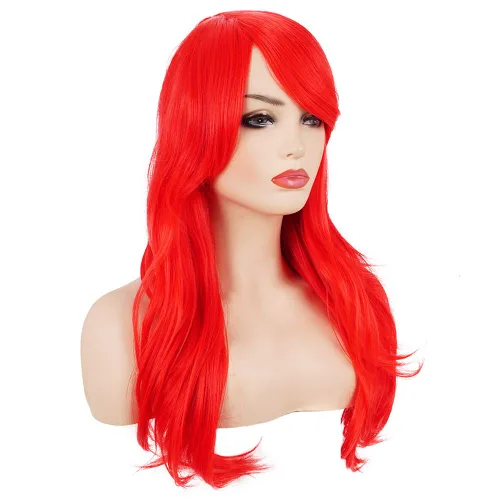 Vista 16 de Morvally - Peluca de cabello sintético lacio y ondulado con flequillo, 23 pulgadas de largo, resistente al calor, para Cosplay, disfraz de Halloween