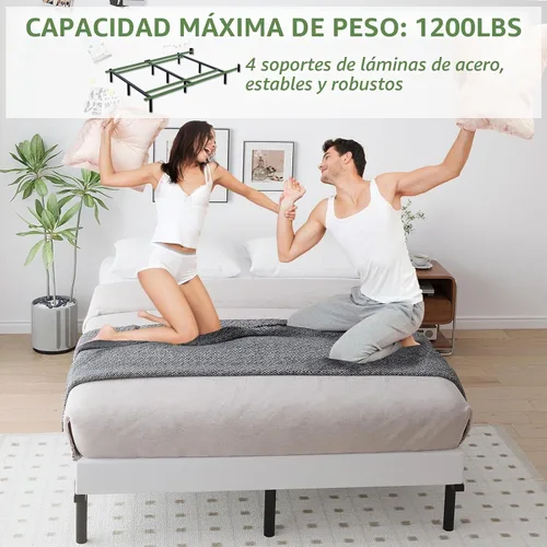 Vista 6 de Marco de cama de metal Queen de 7 pulgadas, base de cama de plataforma baja y resistente, tamaño Queen para somier y colchón, fácil montaje, sin