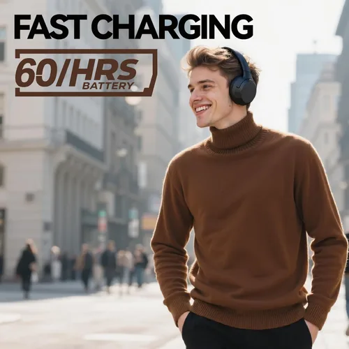 Vista 2 de Audífonos híbridos con cancelación de ruido activa, auriculares inalámbricos Bluetooth sobre la oreja con micrófono, tiempo de reproducción de 60