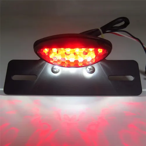 Vista 4 de Cateye - Luz trasera para placa de matrícula de aleación grande Cafe Racer Bobber motocicleta