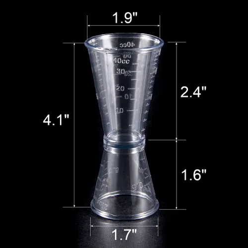 Vista 4 de uxcell 2 unids doble claro Jigger plástico medida taza para bar fiesta cocina herramienta 1.4 fl oz/0.7 fl oz