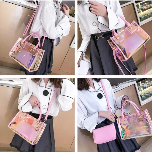 Vista 4 de AlwaySky Bolso bandolera transparente para mujer, bolso de mano de moda de diseñador 2 en 1