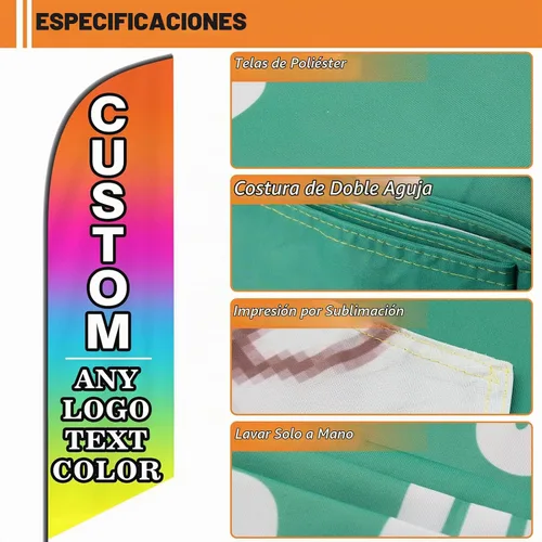 Vista 4 de Banderas de pluma personalizadas para publicidad con kit de asta, letrero de bandera abierta personalizada de doble cara con logotipo para Bandera
