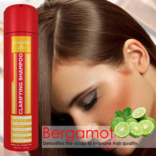 Vista 5 de Arvazallia Champú clarificante con aceites esenciales revitalizantes, limpiador antirresiduos de grado profesional infundido con argán, árbol de té
