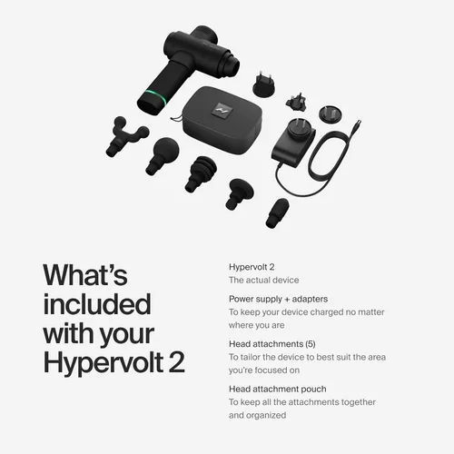 Vista 7 de Hyperice Hypervolt 2 Black - Con tecnología Quiet Glide, pistola de masaje de percusión de mano 3 velocidades, 5 cabezales intercambiables Ayuda
