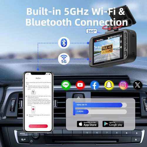 Vista 3 de Miofive - Cámara para auto de 4K de resolución, WiFi, Bluetooth, cámara de tablero con GPS, pantalla IPS de 3 pulgadas, visión nocturna, grabación