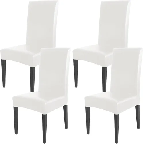 Vista 10 de Qubjus Fundas para sillas de comedor, de piel sintética sólida, impermeable, a prueba de aceite, elásticas, fundas protectoras para sillas de Negro