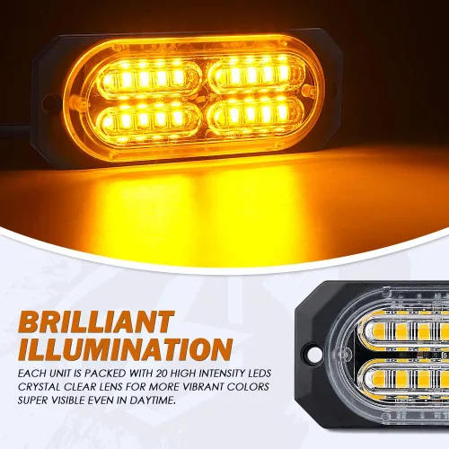 Vista 3 de Xprite Kit de luces estroboscópicas de emergencia con 20 luces LED de montaje empotrado en superficie de color ámbar, ultradelgado, salpicadero