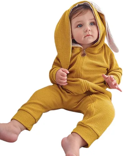 Vista 80 de Simplee Kids Enterizo con diseño de conejo de Pascua con capucha, para bebé, overol con cremallera y orejas largas