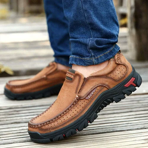 Vista 6 de YONGJIA Mocasines clásicos de cuero para exteriores, antideslizantes, ligeros, transpirables, zapatos casuales para senderismo