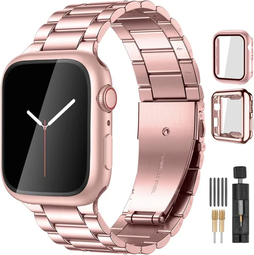 Vista 11 de Lerobo Compatible con Apple Watch Band de 1.732 in 1.654 in 1.575 in 1.496 in 1.614 in 1.772 in 150.9 ft 1.929 in, correa de metal de acero