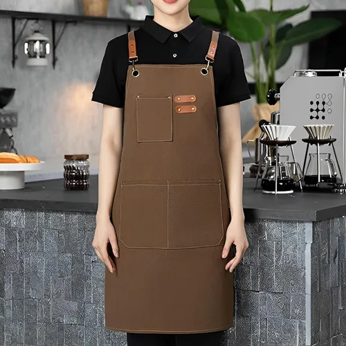 Vista 6 de Delantal personalizado para hombres y mujeres, delantales de lona de cocina personalizados con bolsillos, nombre, texto, logotipo, imagen