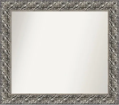 Vista 30 de Amanti Art Espejo de baño plateado para sobre fregadero, 26 x 26 pulgadas, espejo cuadrado de níquel pulido, marco de madera tradicional mediano, se