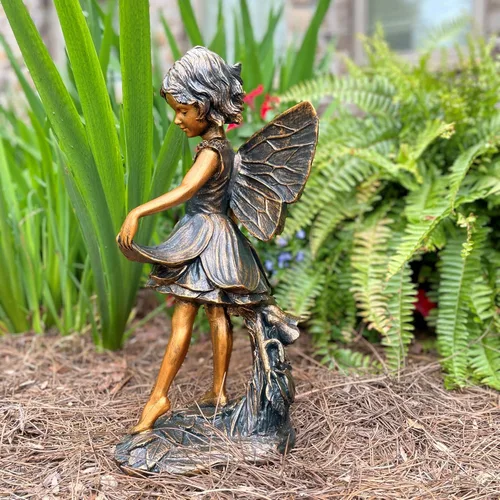 Vista 2 de SUNGUARD Fairy Emily - Estatua de jardín de ángel de 17 pulgadas de alto en acabado de bronce, figura grande para exteriores