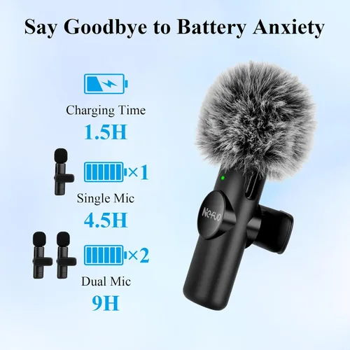 Vista 2 de Paquete de 2 micrófonos Lavalier inalámbricos profesionales para iPhone para iPad, calidad de sonido nítida con reducción de ruido, micrófono