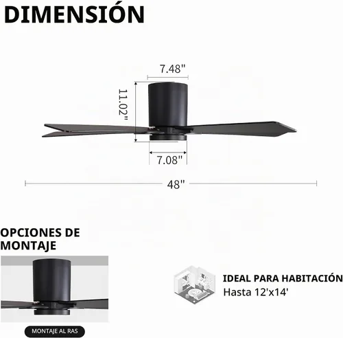 Vista 5 de WINGBO Ventilador de techo de montaje empotrado CC de 48 pulgadas con luces, motor CC reversible de 6 velocidades, 3CCT, ventilador de techo