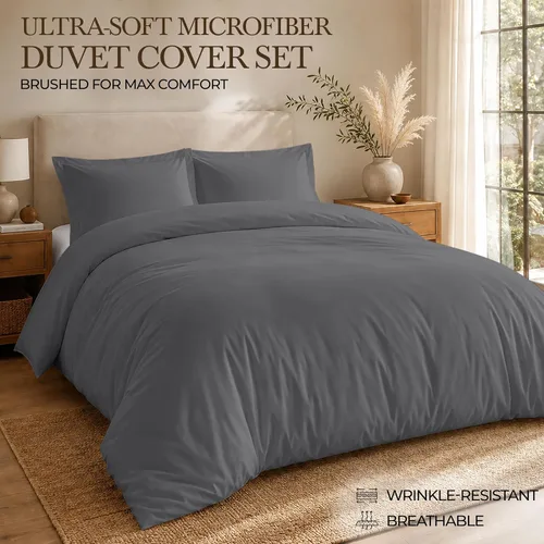 Vista 7 de ROYALE LINENS - Funda de edredón tamaño Queen, 3 piezas de microfibra cepillada suave similar al algodón con cierre de cremallera