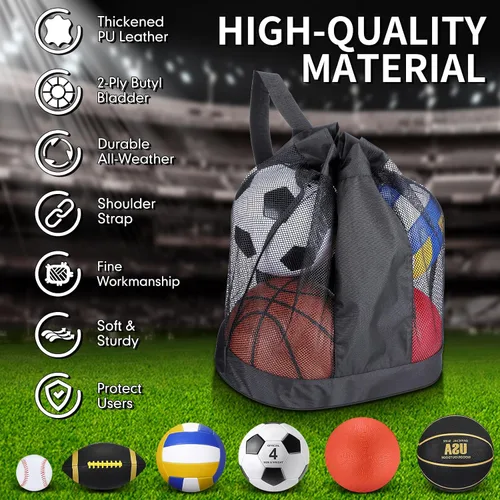 Vista 3 de Leyndo Juego de 18 pelotas deportivas para niños, tamaño oficial, baloncesto, fútbol, fútbol, parque infantil, voleibol, béisbol, equipo deportivo