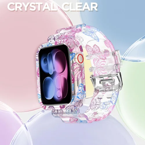Vista 18 de DABAOZA - Correa transparente compatible con Apple Watch con estuche protector, correa deportiva de TPU con brillo para mujeres y hombres