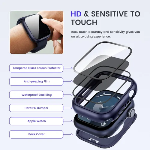 Vista 5 de Goton Funda impermeable con protección de privacidad compatible con Apple Watch, protector de pantalla de 40 mm para Series 6/5/4, SE 3/2/1