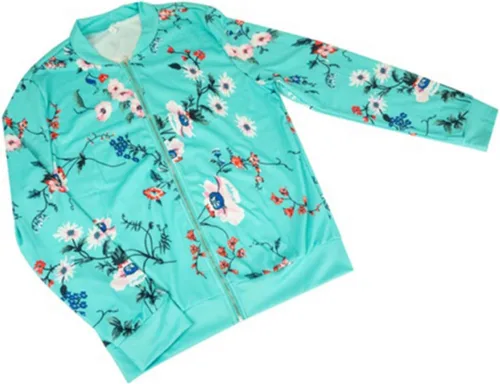 Vista 2 de Women Casual Floral Bomber Jacket - Lightweight Zip up Flower Pattern Jacket