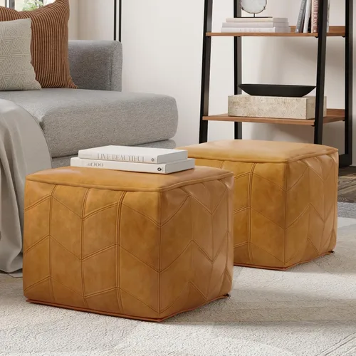 Vista 2 de SIMPLIHOME Nate Puf cuadrado de 20 pulgadas de ancho en algodón gris mezclado con estampado