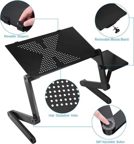 Vista 8 de iMounTEK Mesa plegable para computadora portátil, mesa de escritorio con mouse board de aleación de aluminio, bandeja de aperitivos para desayuno