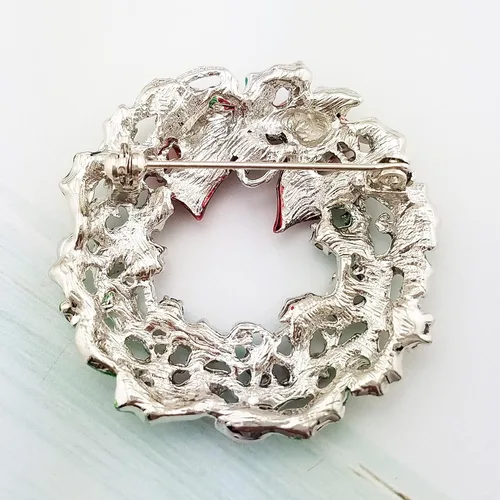 Vista 3 de SELOVO Broche redondo de cristal austriaco rojo verde plateado corona