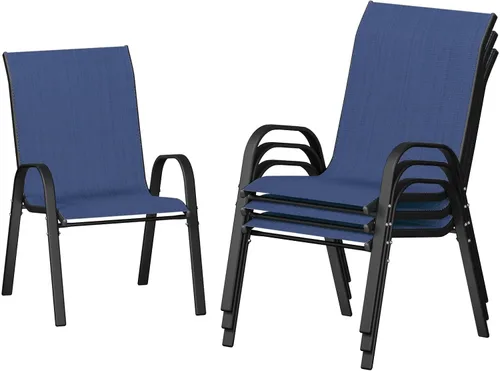 Vista 15 de UDPATIO Juego de 4 sillas de patio, sillas de comedor apilables para exteriores con respaldo alto, silla de tela de textileno transpirable para Negro